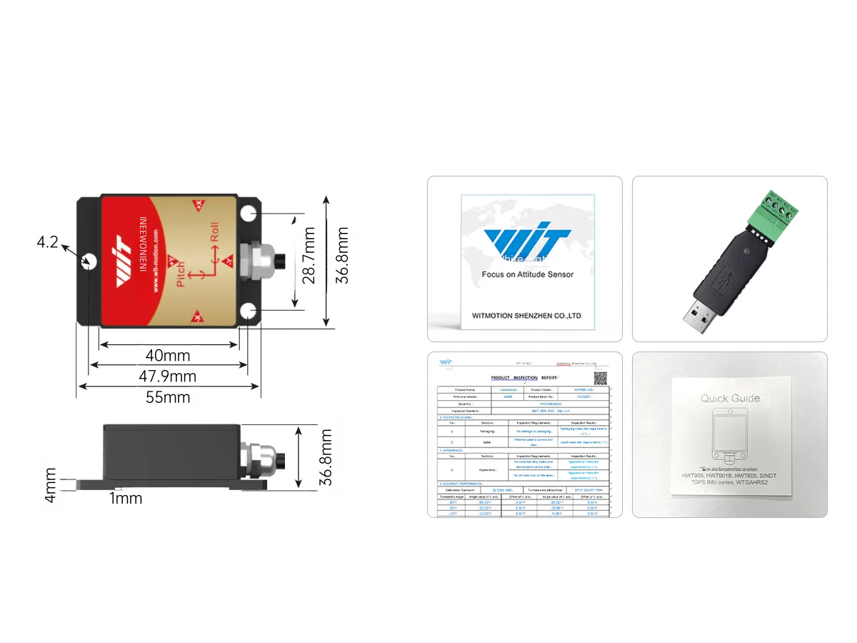 [Magnetómetro RM3100 Integrado] Acelerómetro+Medidor de Ángulo Witmotion HWT905 (XY0.05) ° Brújula Digital + Giroscopio + Inclinómetro + Compensación de Temperatura