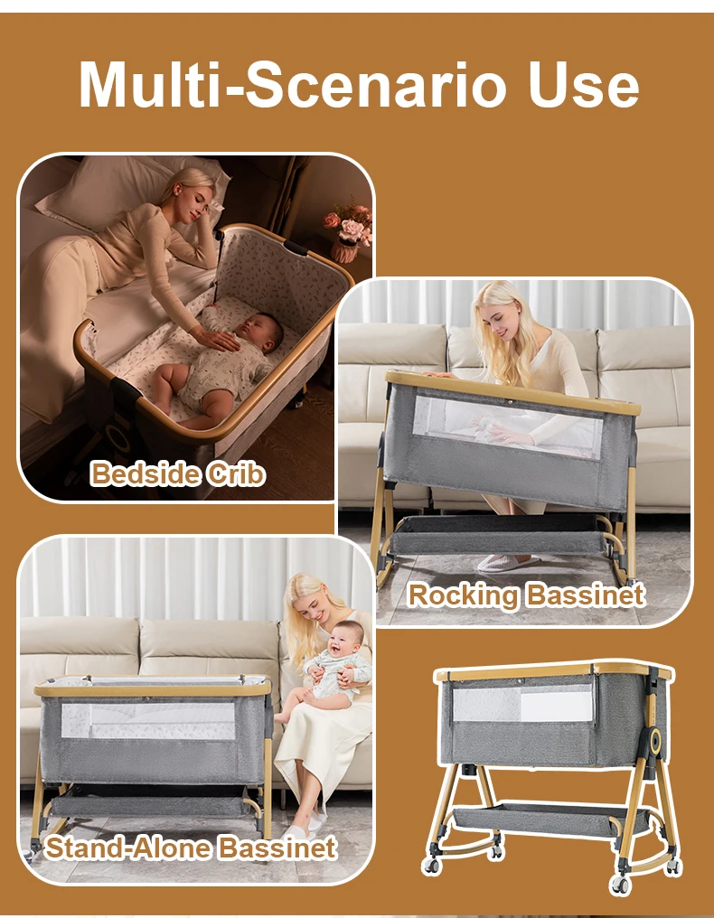 Elegante Cuna para Bebé 2026 Multifuncional, Plegable, Ajustable en Altura, Portátil, Móvil, Cuna Mecedora para Bebés, Cama para Dormir para Recién Nacidos, para el Hogar, el Dormitorio, Viajes Diarios