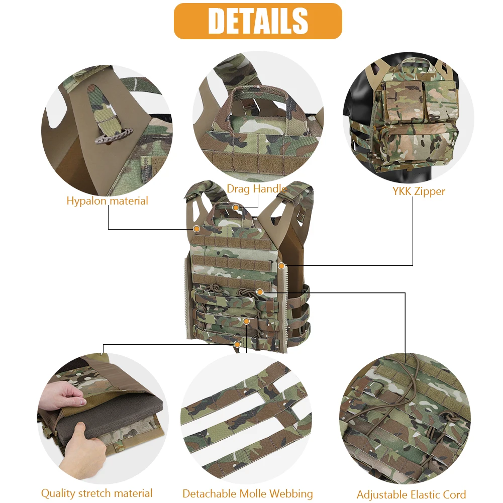 KRYDEX 500D táctico JPC 2 chaleco puente placa portador MOLLE Panel de solapa frontal mochila combate caza Ranger chaleco verde