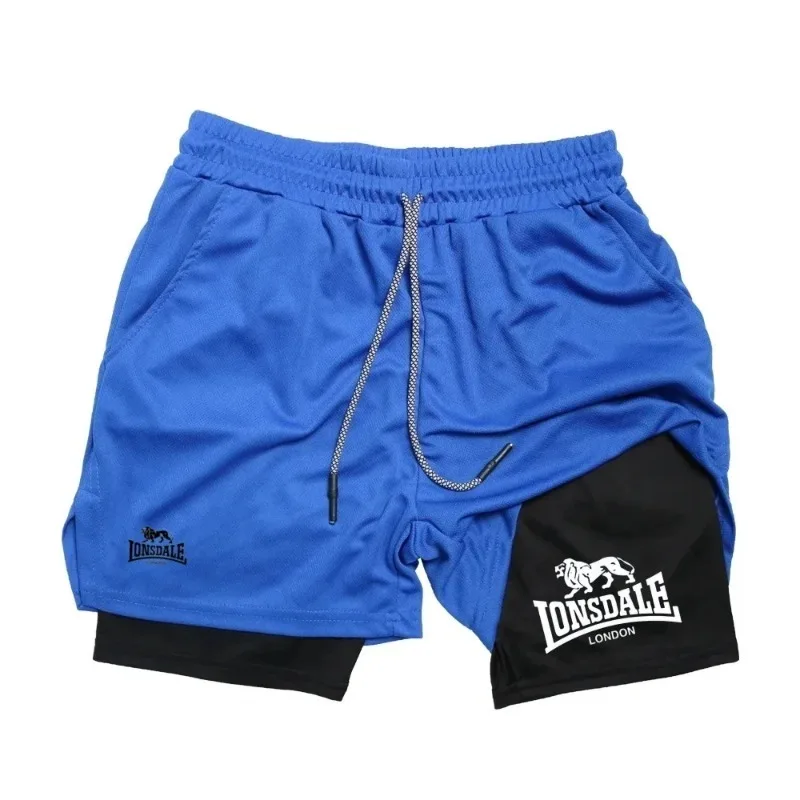 Pantalones cortos estampados 2 en 1 para correr para hombre, pantalones cortos de compresión para entrenamiento en gimnasio con bolsillo para teléfono, toalla, ropa deportiva atlética para verano