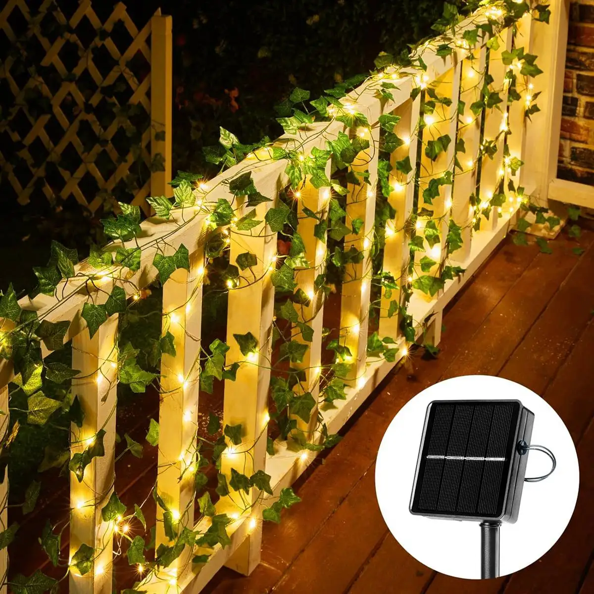 Guirnalda de luces LED solares de hiedra Artificial, 12M, 100 LED, guirnalda de calle para jardín, luces de hadas impermeables para exteriores, decoración para fiesta y boda, 1 ud.