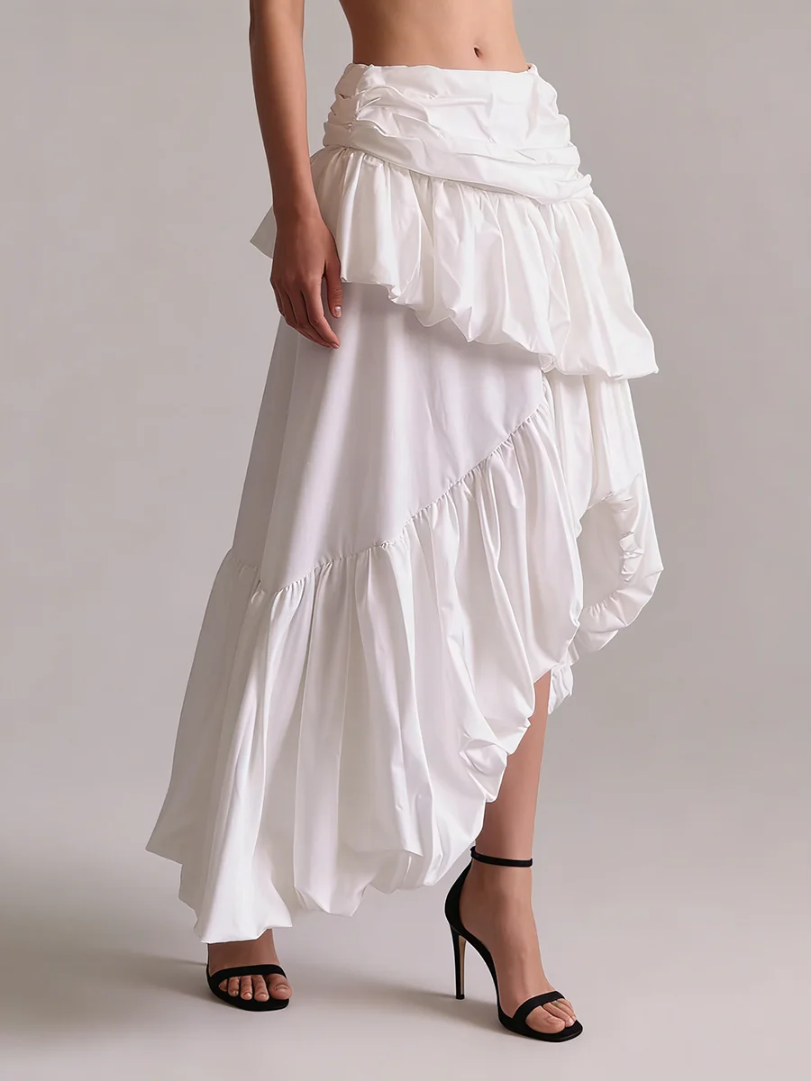 TWOTWINSTYLE Falda Irregular con Parches y Pliegues para Mujer, Cintura Alta, Holgada, Minimalista, Ropa de Moda Femenina, Nueva Colección 2026