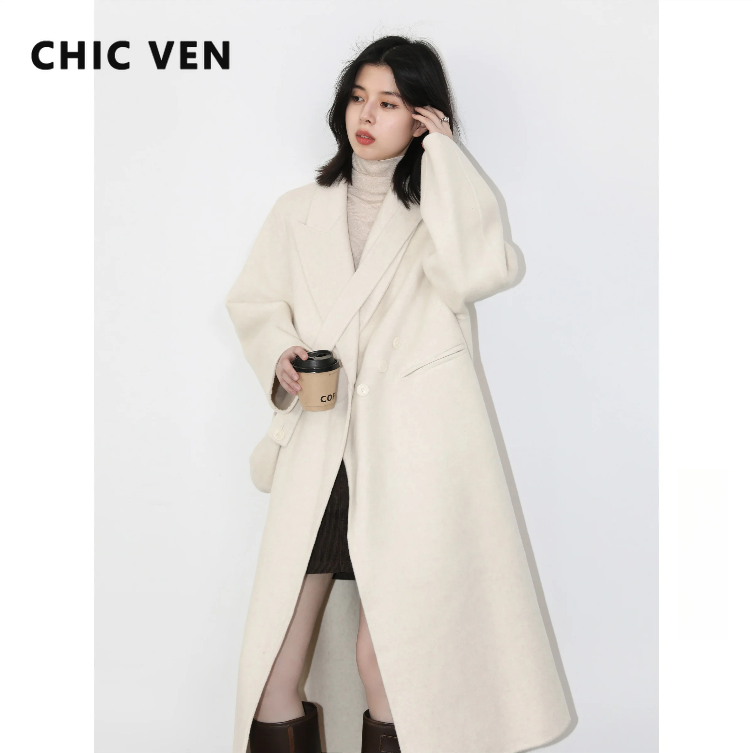 CHIC VEN Abrigo Largo de Lana para Mujer, Estilo Oversize, Doble Cara, Ropa Exterior Femenina, Cortavientos, Otoño Invierno 2026