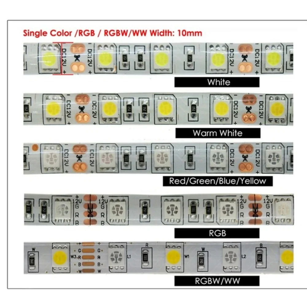 Tira de LED 5050 DC 12V 24V RGB blanco cálido 5 metros impermeable raya de luz Flexible 60LED/cinta pigmentada Luces lámpara cinta TV retroiluminación