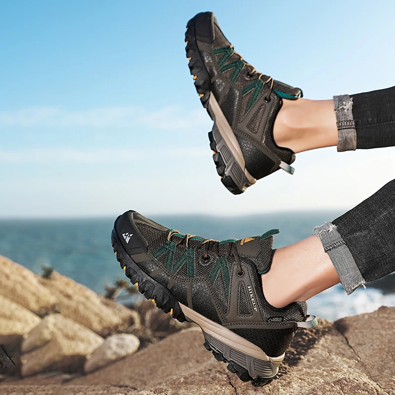 HIKEUP, zapatos de senderismo para hombre, zapatos de escalada de tela de malla, zapatillas de Trekking al aire libre para hombre, suela de goma, salida de fábrica