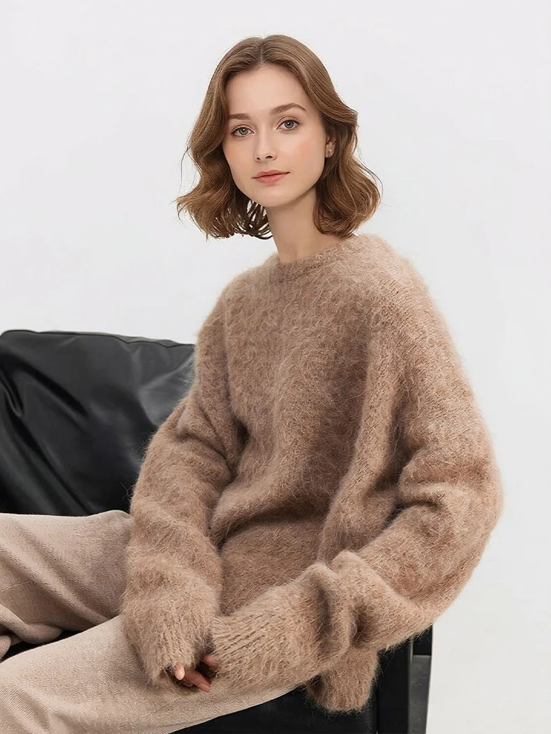 SuyaDream Suéteres Cálidos de Alpaca para Mujer, Suéteres Holgados con Mangas Caídas, Suéter de Punto de Lana Cepillada, Top Otoño Invierno 2026