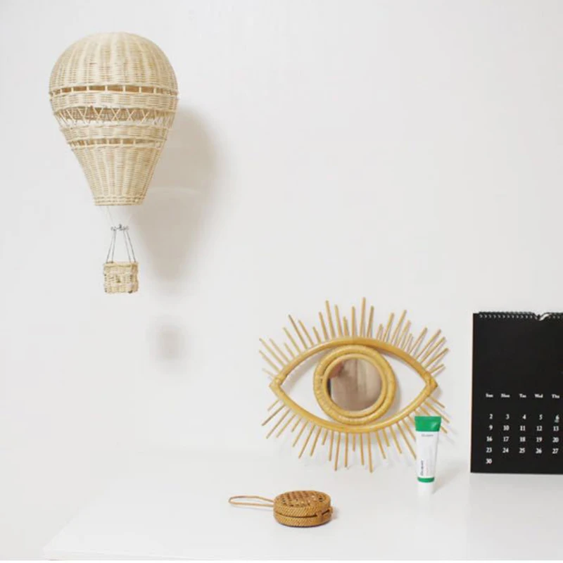 Decoración de globos de aire caliente de ratán, decoración colgante de pared tejida a mano, accesorio de fotografía nórdico hecho a mano para habitación de niños, guardería