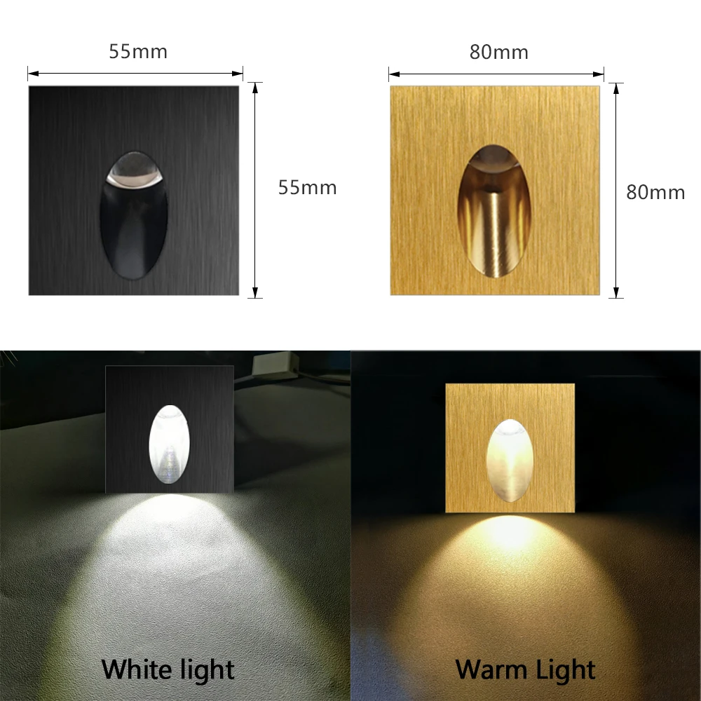 SANDIY Lámpara empotrada de pared Led Luz de escalera Luz de escalera interior Luces de noche de aluminio con caja de montaje para baño Dormitorio Pasillo Escalera Cocina 220V/DC12V Accesorio de iluminación interior