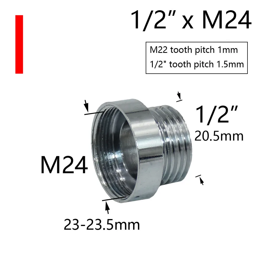 Acoplador de grifo de agua de latón plateado, accesorios de conector de rosca de 1/2 a M16 M18 M20 M22 M24 M28 para burbujeador de cocina y baño