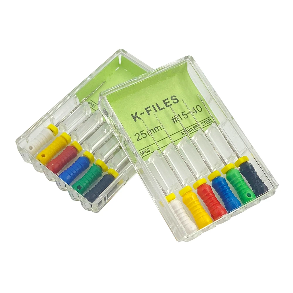 6 unids/pack de limas dentales Endo uso manual limas K taladros de tratamiento de conducto radicular de acero inoxidable instrumentos endodónticos