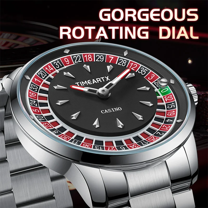 Reloj TIMEARTX para hombre, nuevo diseño de ruleta europea, juego de póquer, movimiento de cuarzo, reloj de pulsera de acero inoxidable, regalos para el día del padre