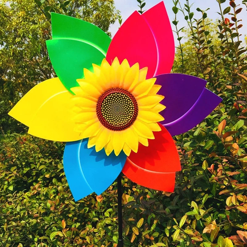 Molino de viento de girasol giratorio, estaca giratoria de viento de girasol, rueda de Pinwheel de flores para césped, fiesta al aire libre, patio, decoración de Picnic