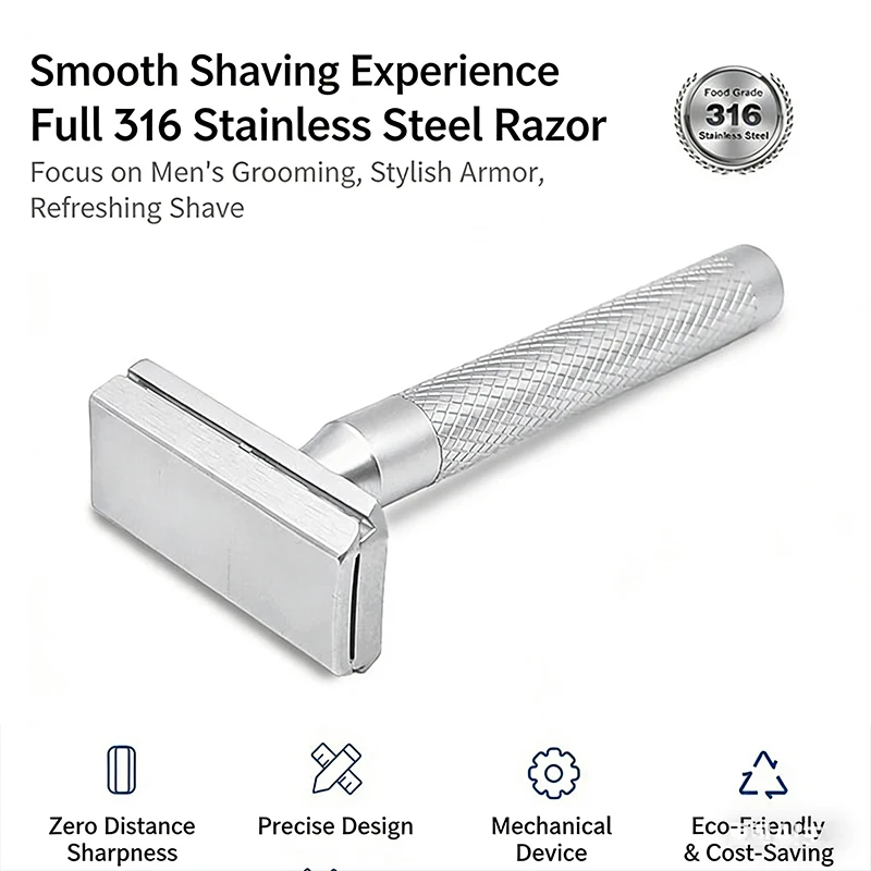 Maquinilla de Afeitar de Doble Filo de Acero Inoxidable 316 para Hombre con 5 Cuchillas - Herramienta de Afeitado Ecológica y Duradera