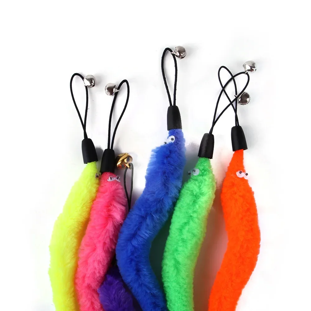 Divertido palo para gato, juguete de pluma peluda con campana, palo para gato, juguete para gatito, accesorios para mascotas, gusano en una cuerda, juguetes interactivos para gatos