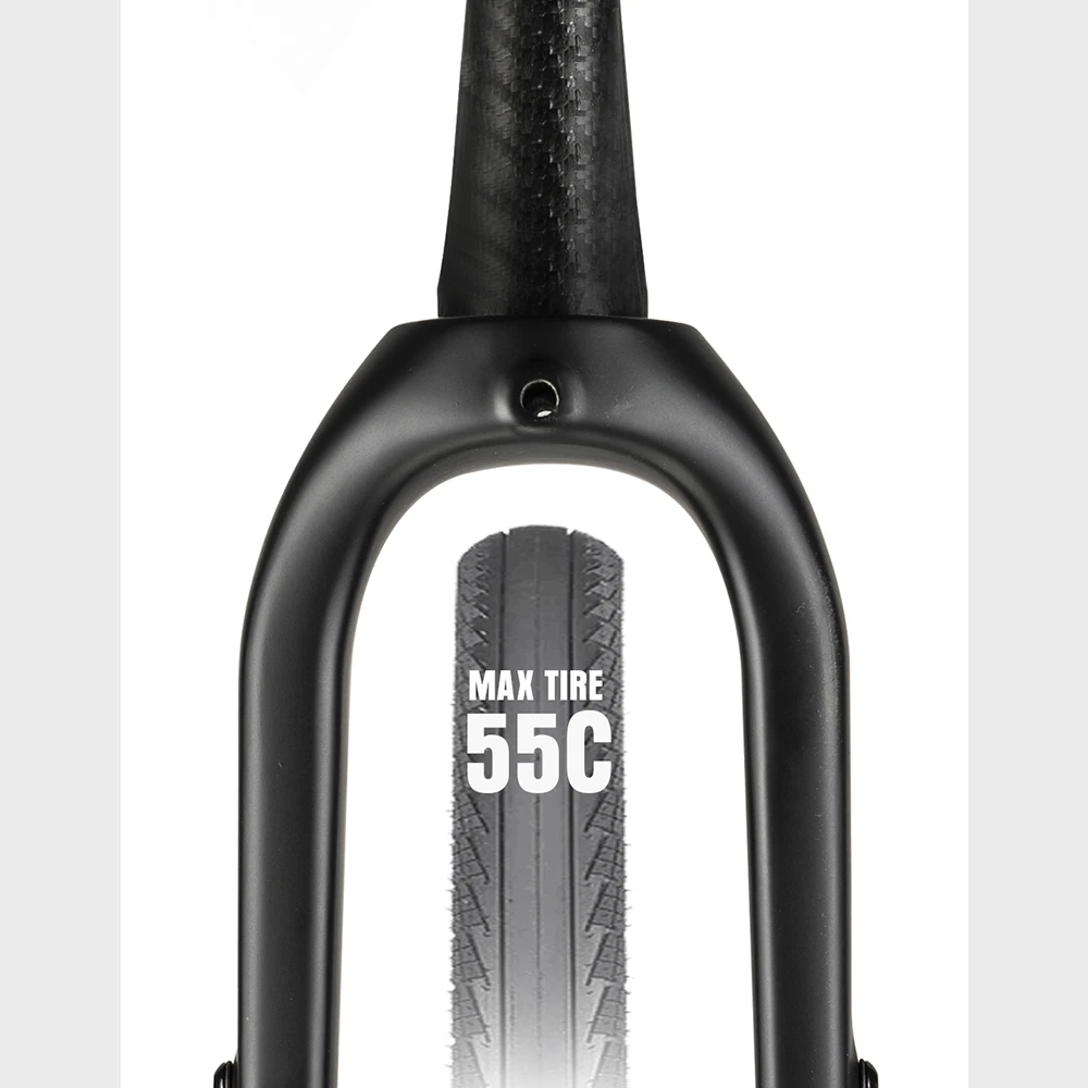Horquilla de Gravel OG-EVKIN FK-020 de Fibra de Carbono, Horquilla Delantera Cónica para Bicicleta de Gravel, Color Negro Mate, 700C X 55C, Eje Pasante 12x100mm