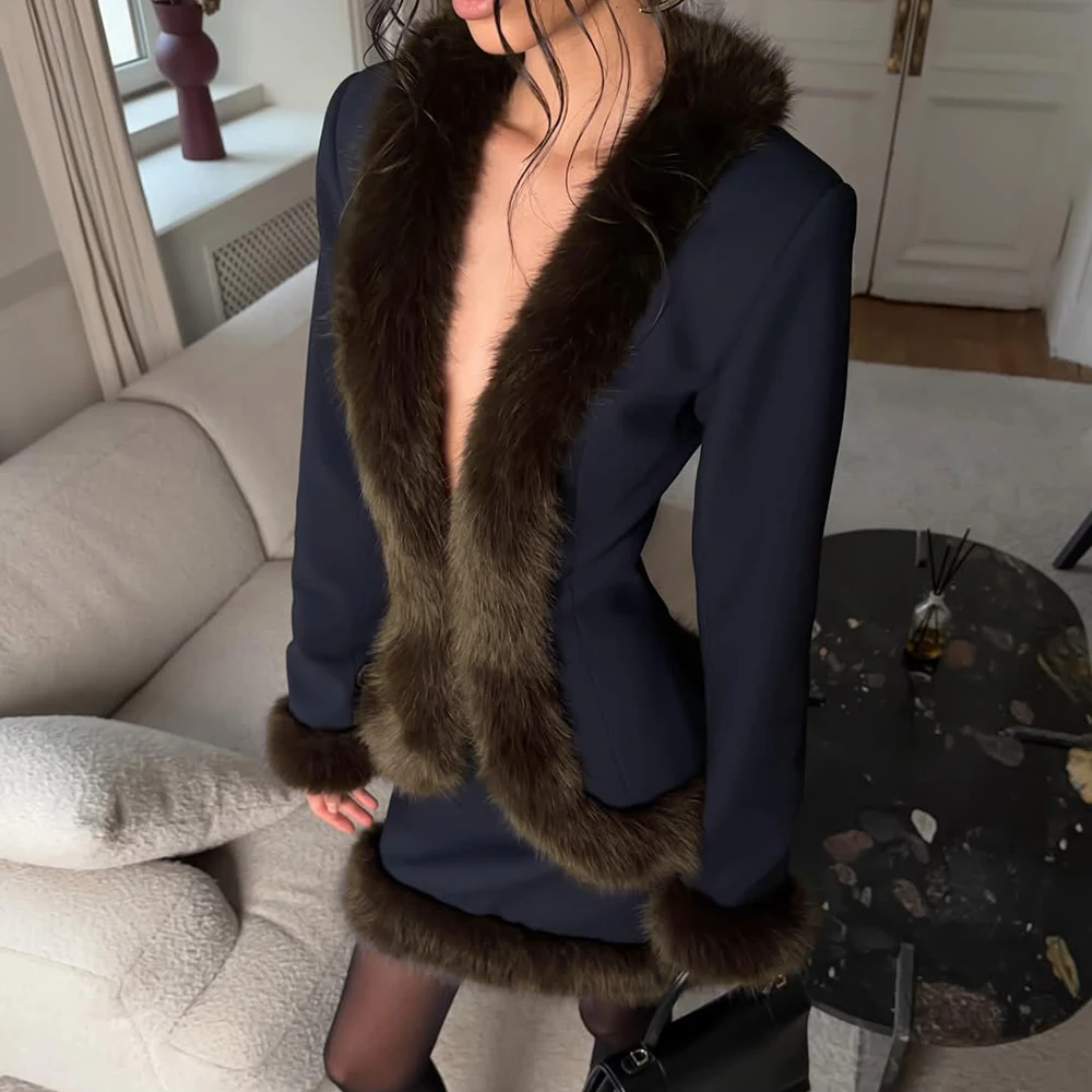 Tuularose-Conjunto de 2 piezas de falda de otoño para mujer, elegante chal de lana, faldas largas de retales a la moda, conjunto de vestido Vintage de lujo para mujer