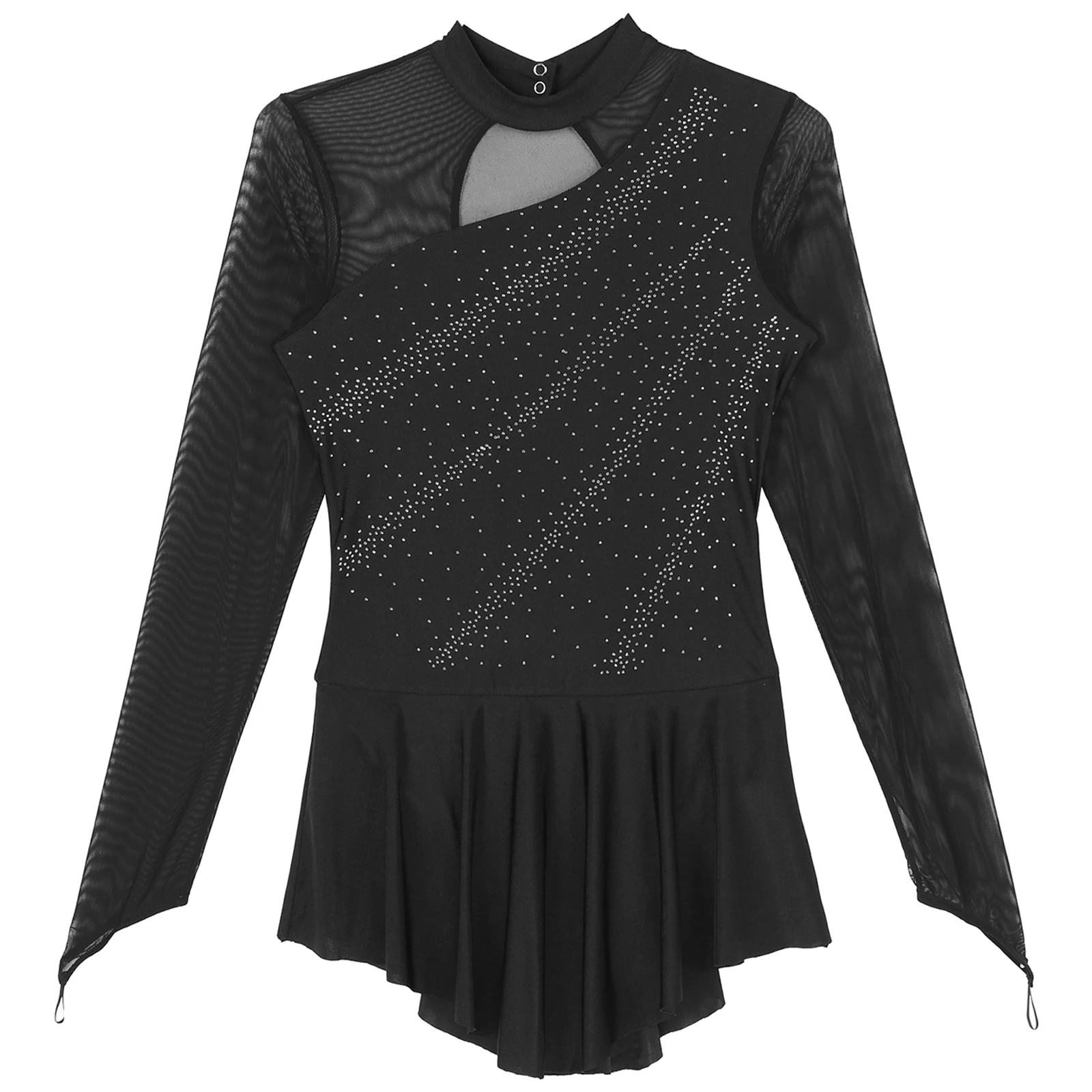Vestido de baile de patinaje sobre hielo para mujer, danza lírica, Ballet, gimnasia, leotardo, tutú de manga larga, malla brillante, Ropa de baile con diamantes de imitación