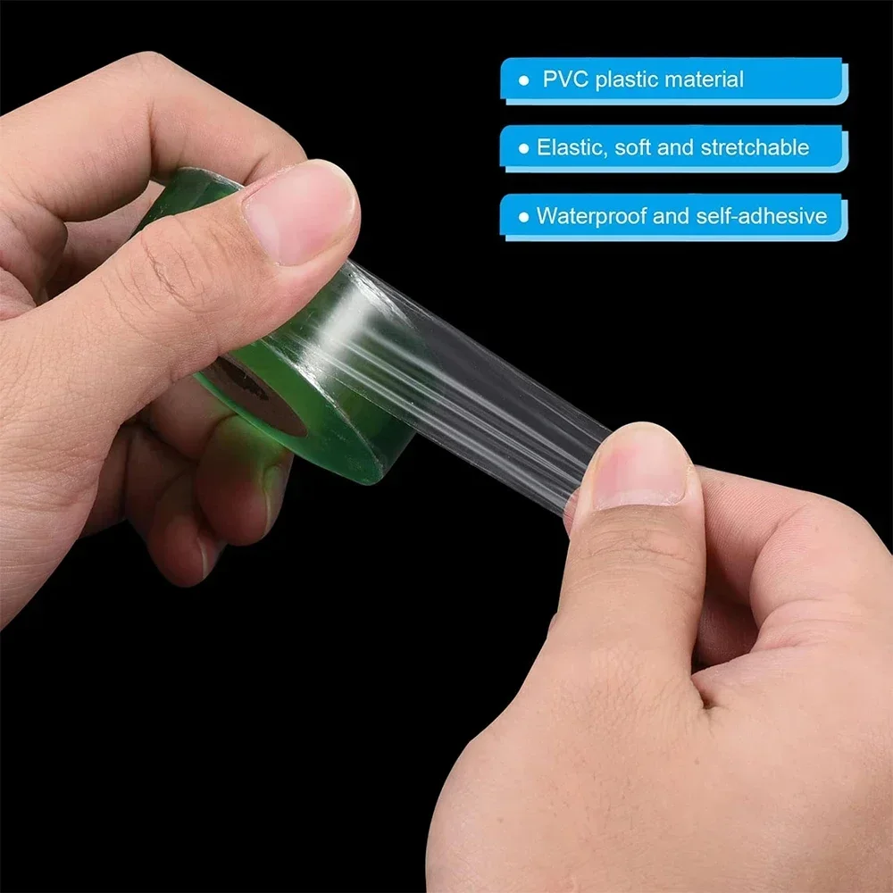5 rollos de cinta de injerto de PVC, autoadhesivo, estirable, transparente, para jardín, árboles frutales, plantas, plántulas, envoltura protectora de vid, Parafilm