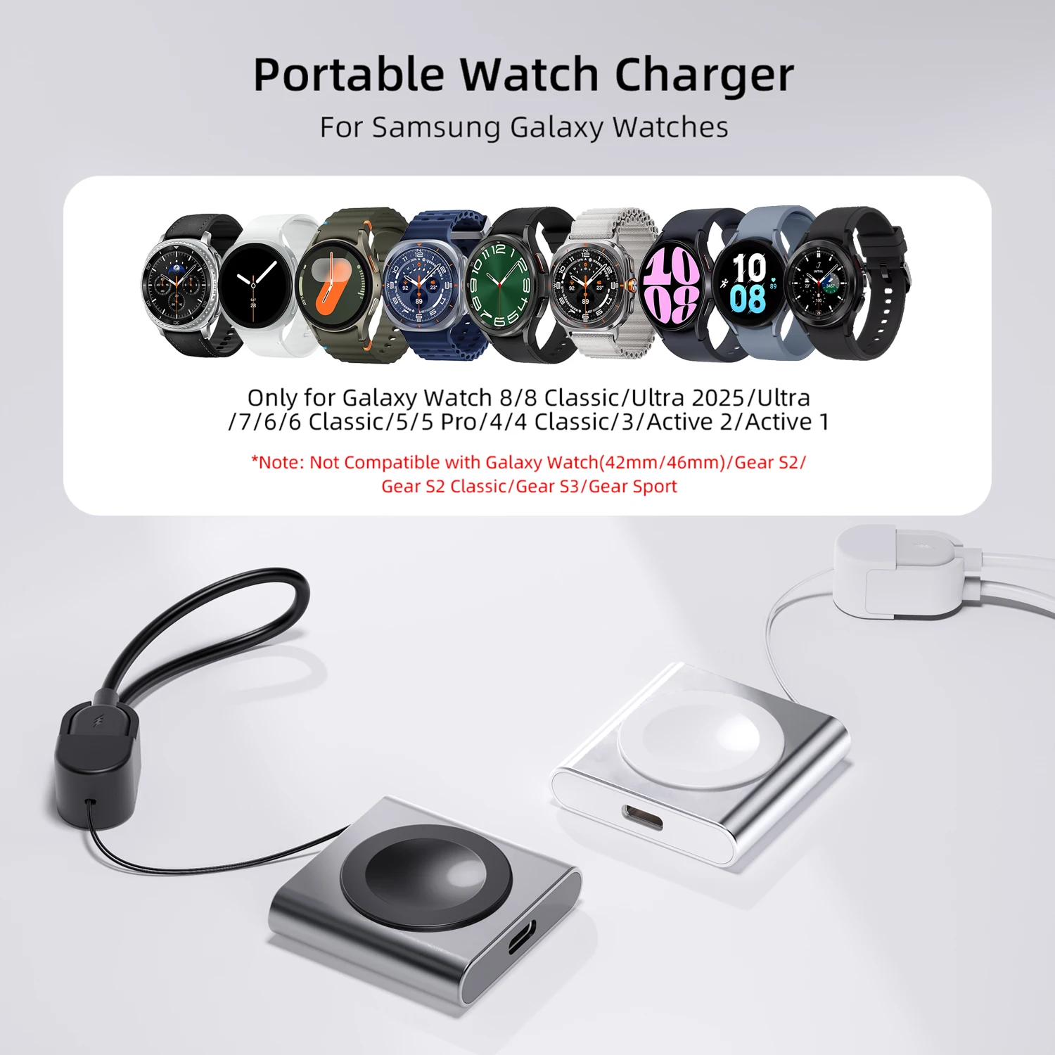 Bonola-cargador inalámbrico para reloj magnético, Cable USB C portátil, estación de carga rápida para Samsung Galaxy Watch Ultra 8/7/6/5/4