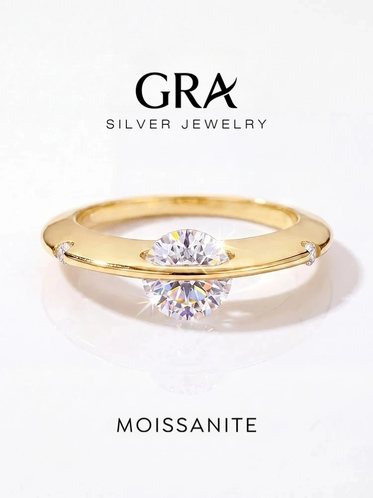 Anillo de Compromiso GRA Fashion con Diamante Moissanite Real de 1 Quilate, Diseño de Planeta Orbitando, Plata de Ley 925, para Mujer, Joyería Fina