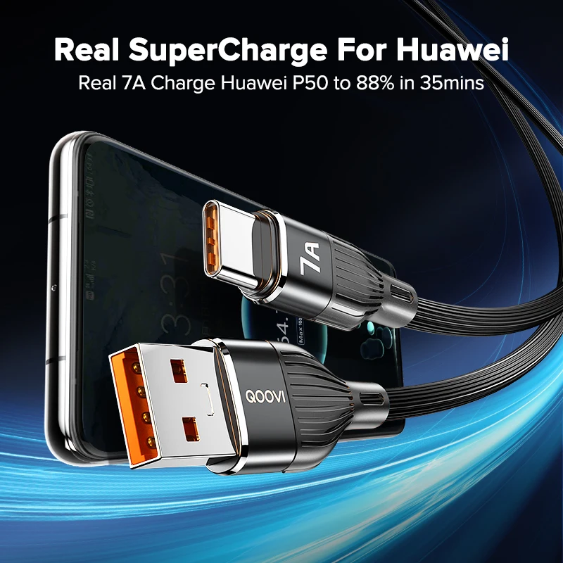 QOOVI-Cable de datos de carga rápida QC3.0, cargador de USB-C para Xiaomi, Samsung, Huawei, OnePlus, Poco F3, 3M, 7A, USB tipo C