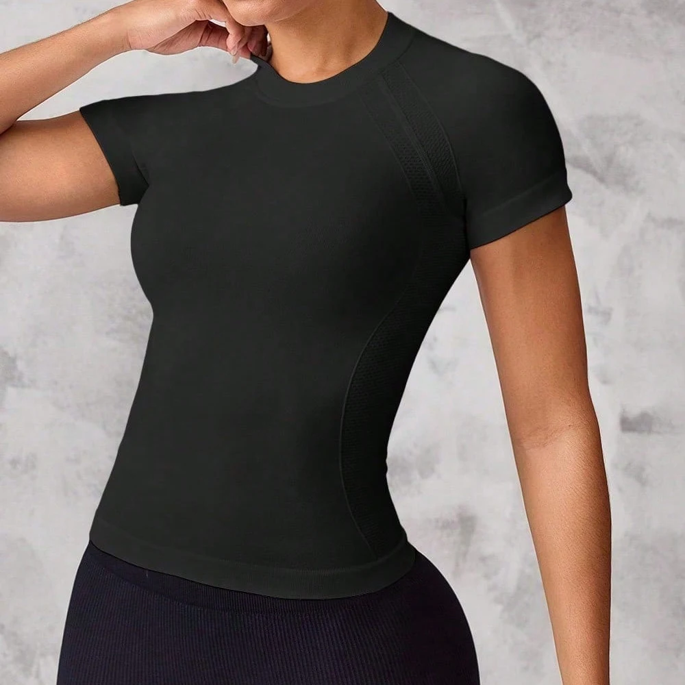 Top Deportivo de Manga Corta para Mujer, Tejido Transpirable y de Secado Rápido, Adecuado para Correr y Yoga