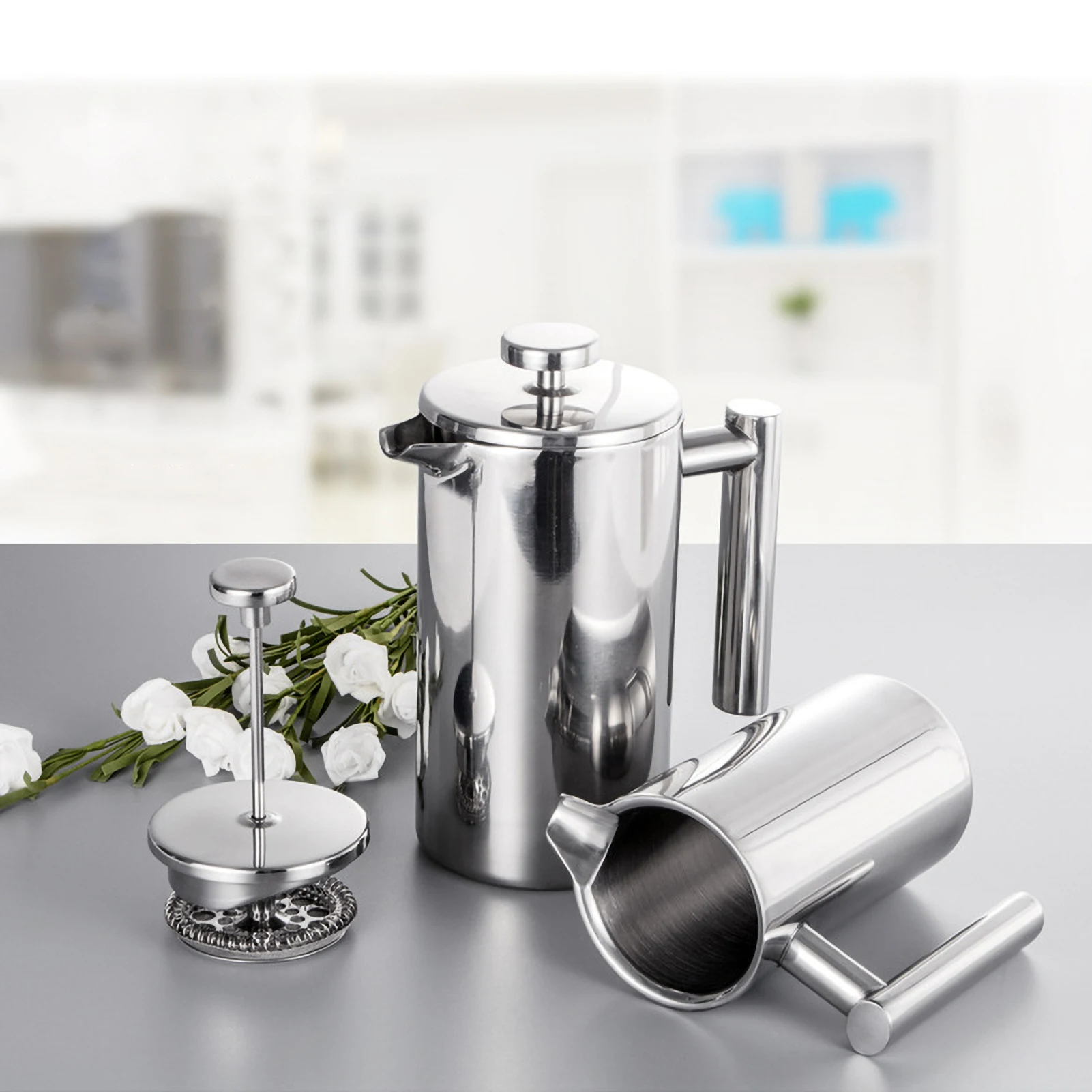 Prensa francesa con filtro, cafetera hecha a mano de acero inoxidable, aislamiento de doble pared de alta calidad, 350ml/800ml/1000ml