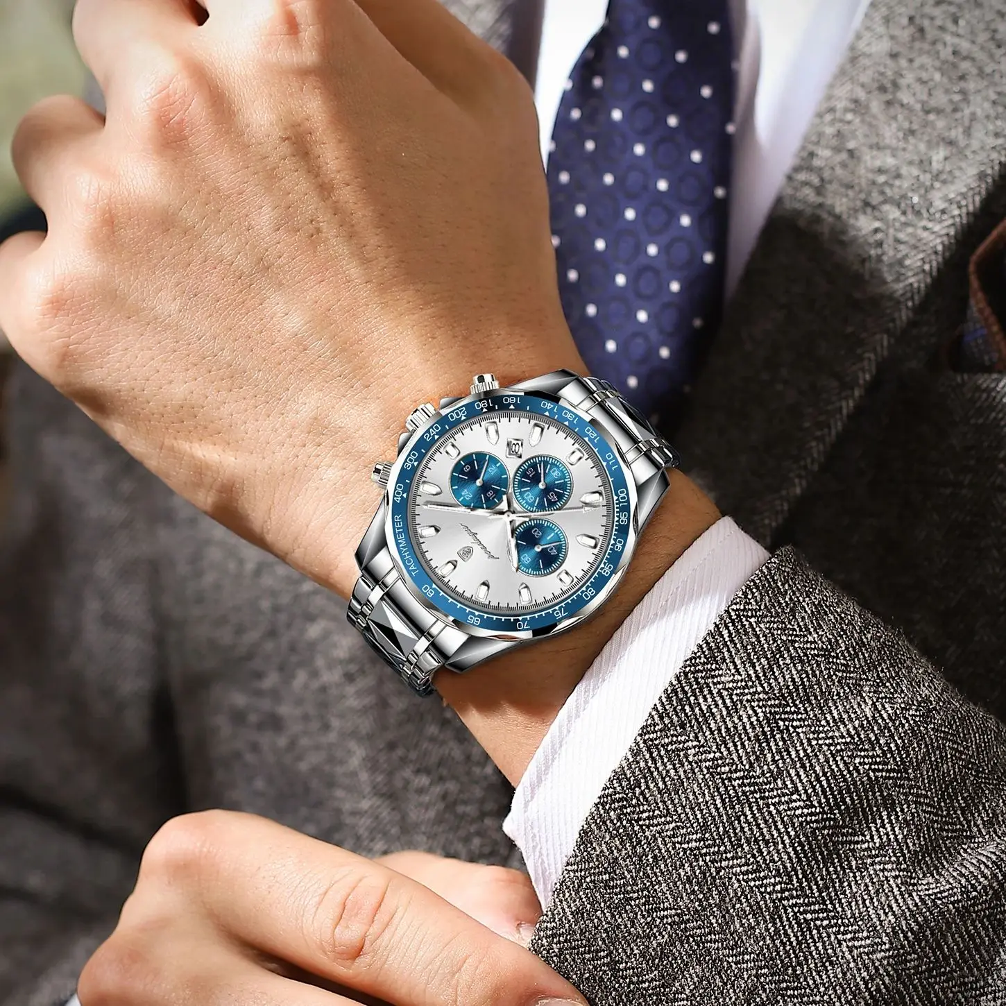 Reloj POEDAGAR de lujo para hombre, relojes luminosos resistentes al agua de acero inoxidable para hombre, cronógrafo con fecha, reloj de negocios de cuarzo para hombre