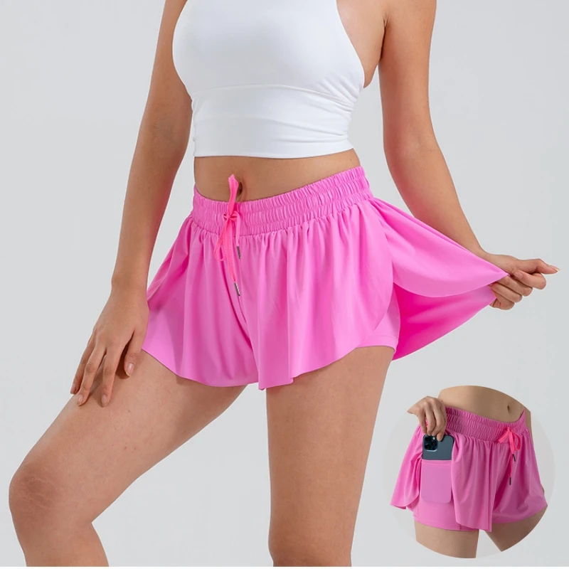 Pantalones cortos deportivos para mujer, Falda corta de tenis de mariposa con bolsillos, gimnasio, Yoga, motociclista atlético, faldas de Spandex, 2 en 1, Verano