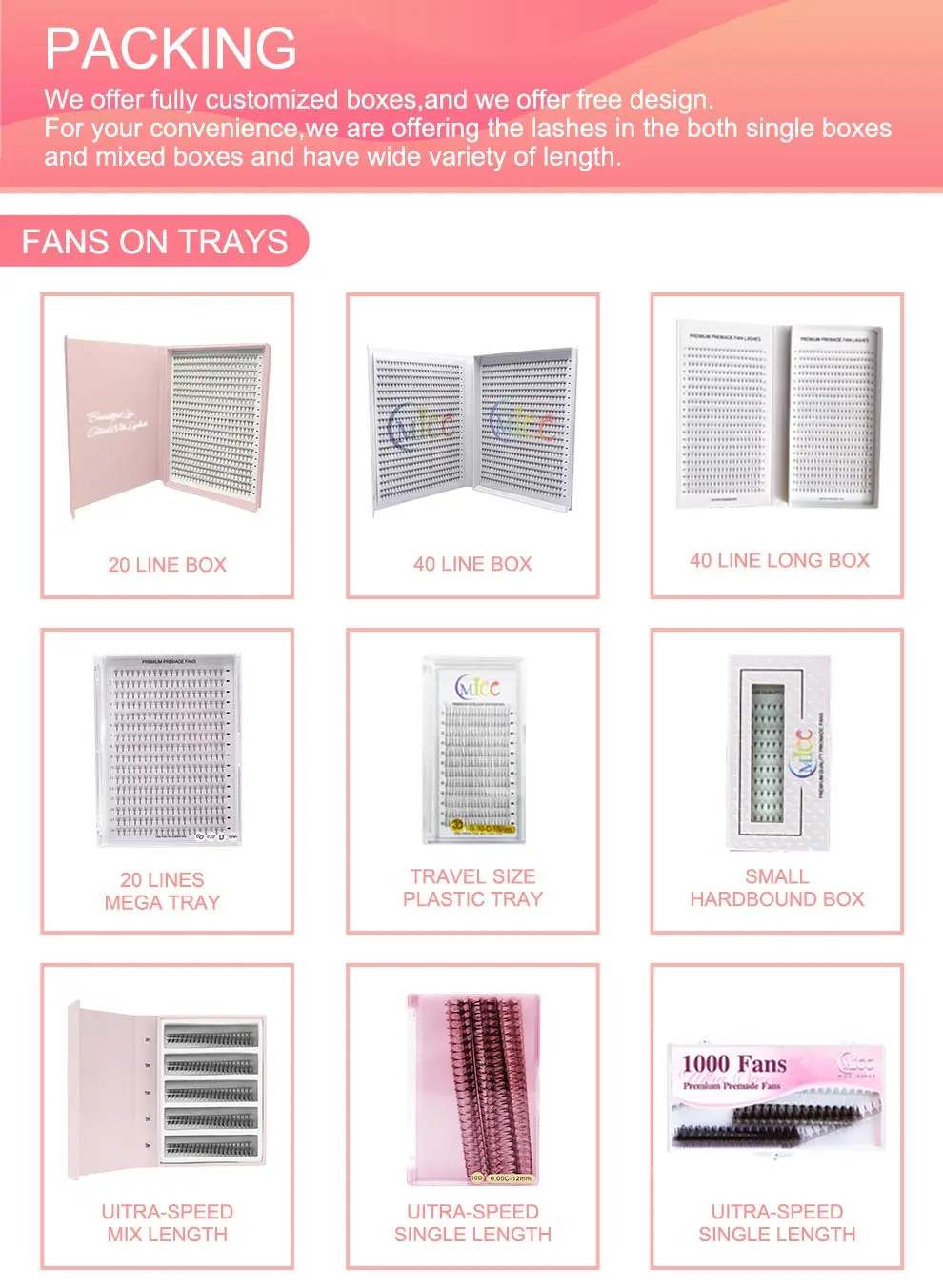 40 líneas 2D 1600 ventiladores 20D XXL bandeja ventiladores de volumen rusos tallo puntiagudo extensión de pestañas prefabricadas extensiones de pestañas de raíz delgada