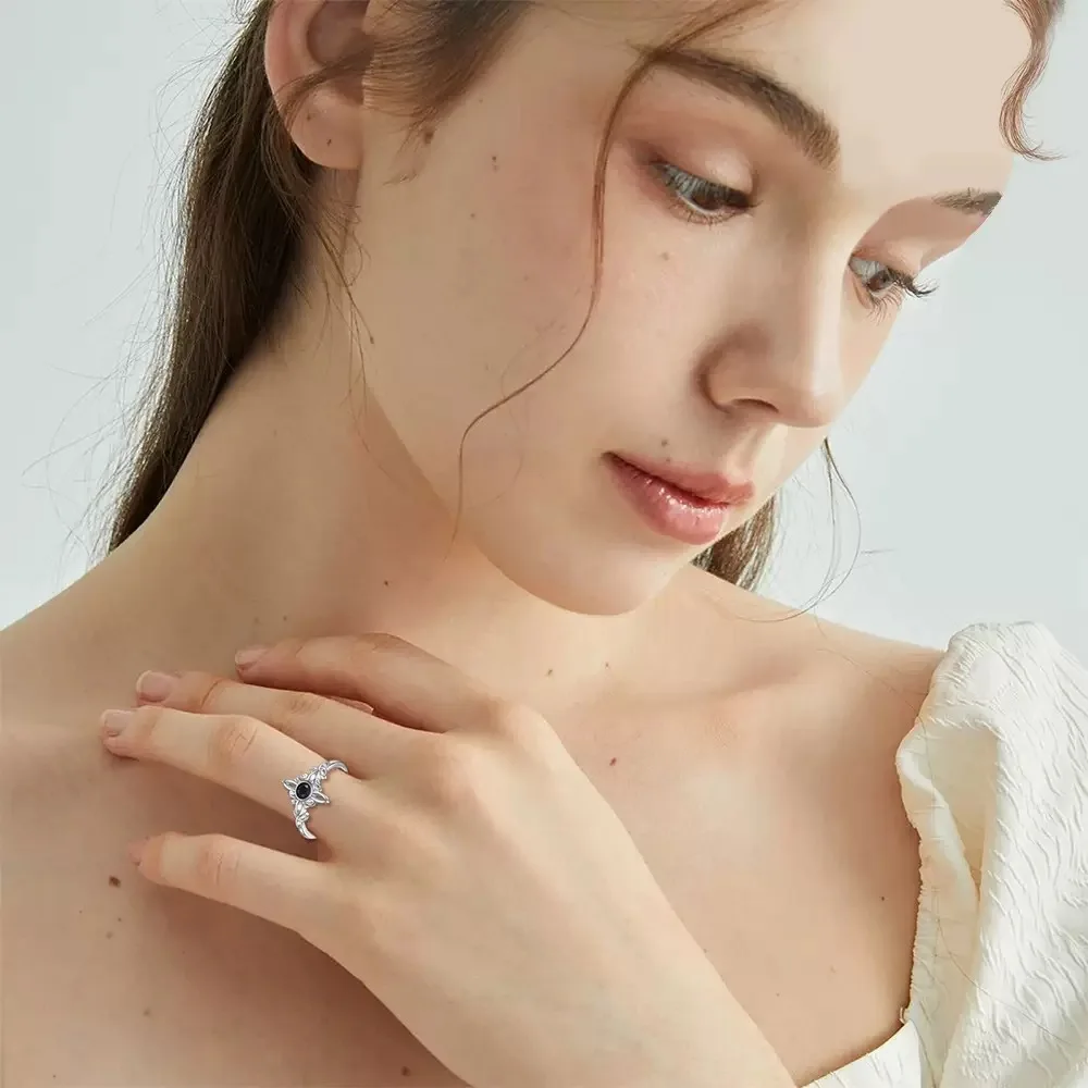 Anillos encantadores de circonita negra con nudo mágico de Plata de Ley 925 para mujer, accesorios de joyería de lujo Vintage para boda y compromiso