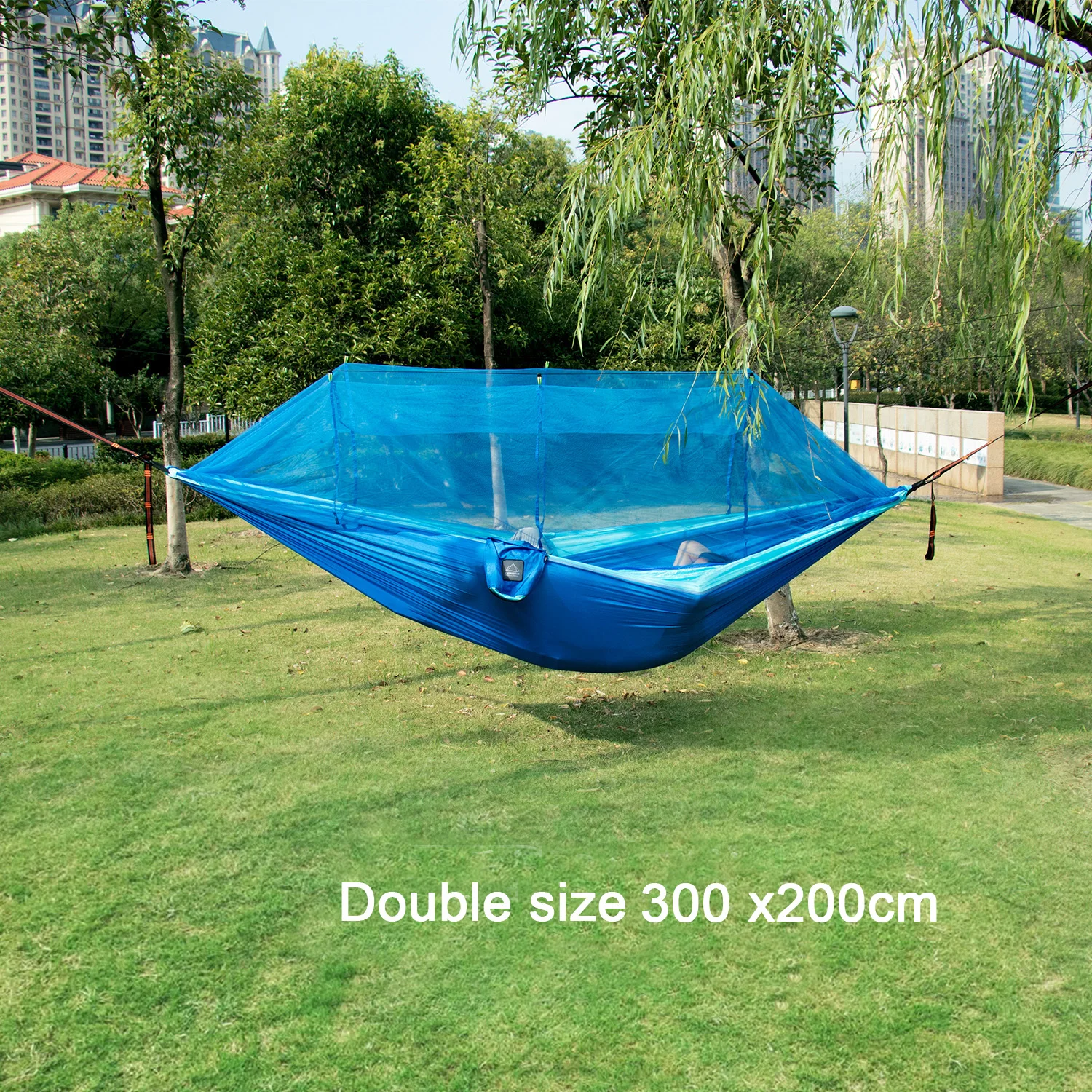 Hamaca para dormir colgante para acampar al aire libre, portátil, de tela de nailon de tamaño individual y doble, con mosquitera
