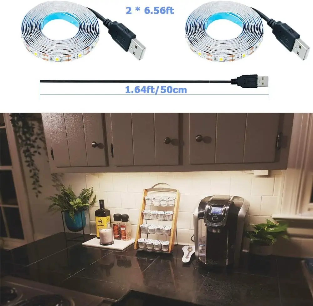Tiras LED USB de 5V CC 2835, tira de luces LED blancas cálidas, cinta de iluminación de fondo de TV, lámpara de decoración para el hogar, cadena de luces LED de 1 a 5m