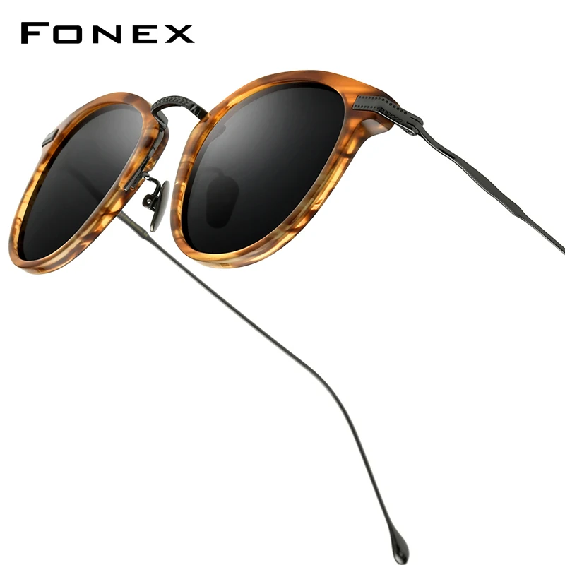 Gafas de sol polarizadas de titanio y acetato FONEX, gafas de sol cuadradas Retro Vintage de diseño de marca para hombre, gafas de sol japonesas 85648