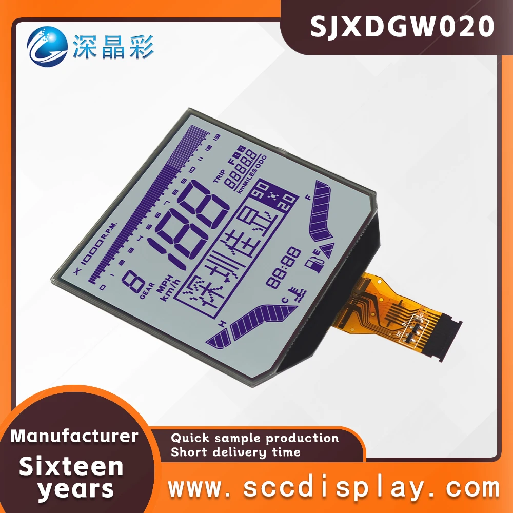 Pantalla LCD Monocromática Segmentada Antideslumbrante Personalizada para Motocicleta SJXDGW020 FSTN Positiva, Pantalla LCD para Automóvil con Segmentos de Pantalla Antideslumbrantes