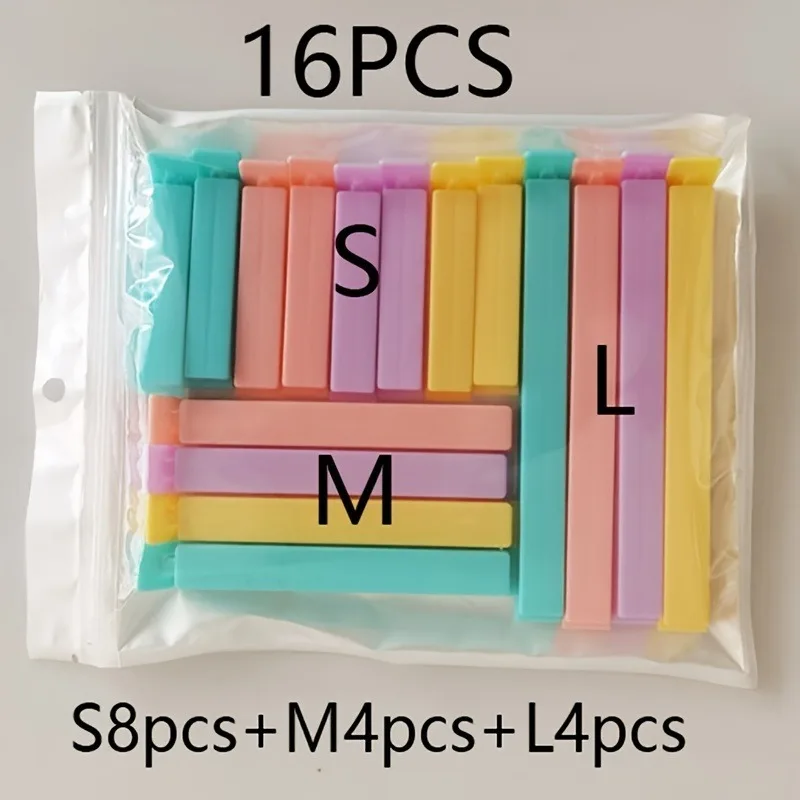 Juego de 16 Clips para Cerrar Bolsas de Alimentos en 3 Tamaños, Ideales para Guardar Alimentos y Bocadillos, Clips de Colores para Cerrar Bolsas para el Hogar