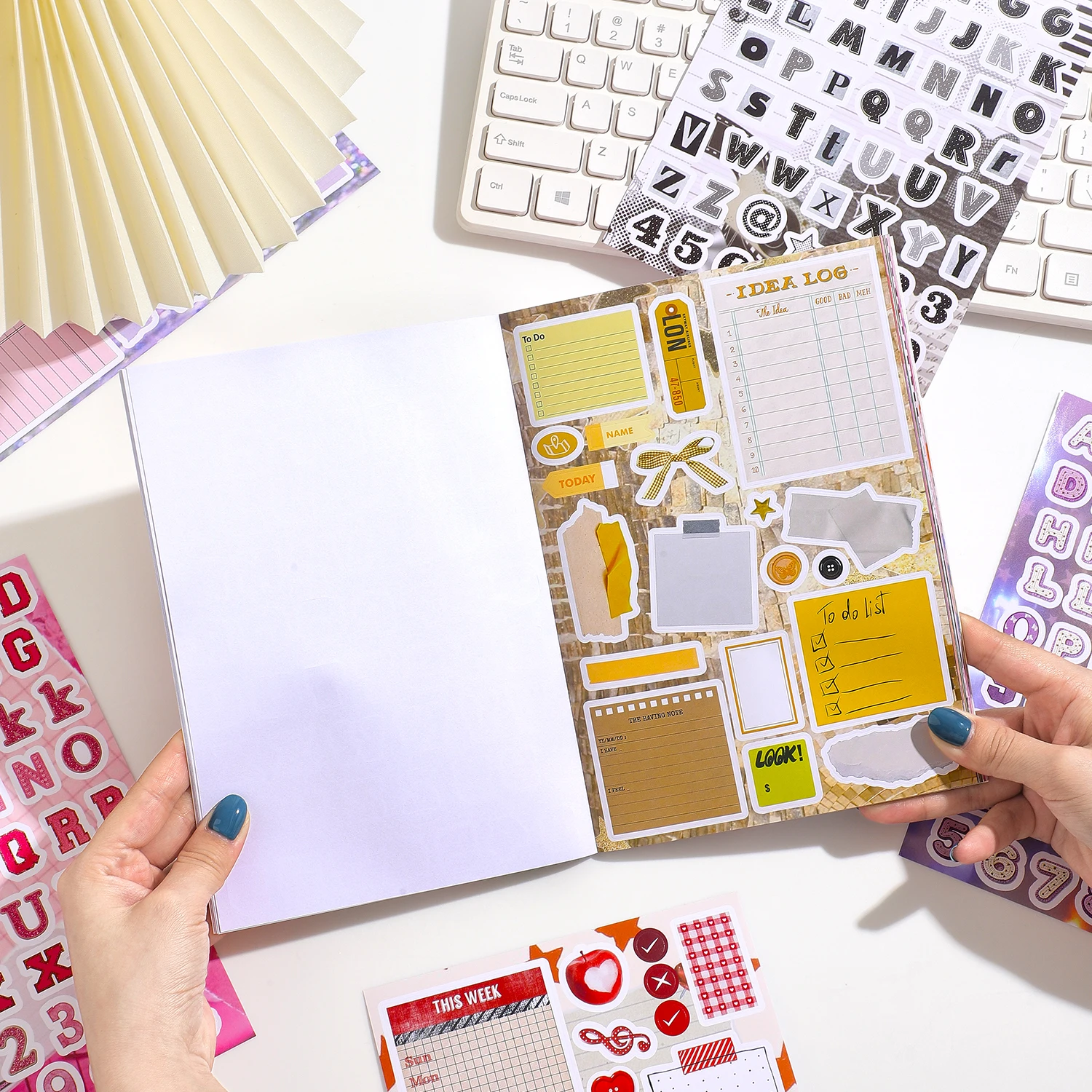Libro de pegatinas de collage con más de 1000 piezas, pegatinas decorativas retro de letras y marcos para diario creativo y álbumes de recortes