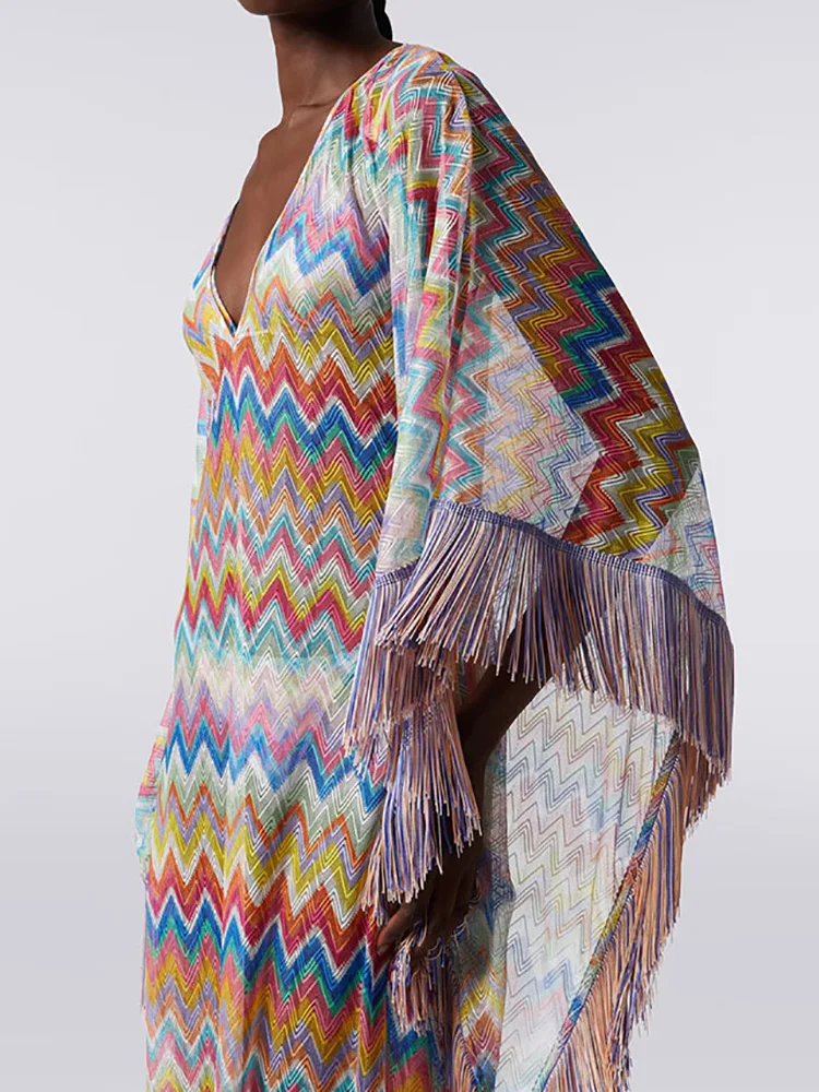 Vestido Maxi de Mujer con Borlas y Parches, Estilo Bohemio, Holgado, con Mangas Murciélago, Elegante, para Primavera/Verano, Moda Urbana, para Fiestas