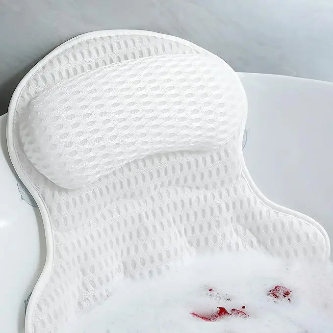 Almohada de baño Almohada de bañera, Almohadas de baño de lujo para soporte de cuello y espalda de bañera, Reposacabezas de almohada de bañera con malla 4D suave