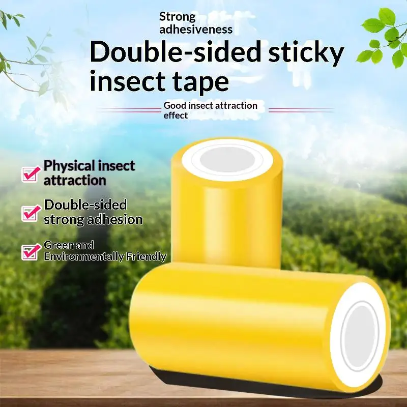 1 Rollo de Cinta Adhesiva Amarilla de Doble Cara de 10 Metros para Control de Plagas en el Jardín, Cinta Adhesiva para Pulgones, Hormigas, Polillas e Insectos Trepadores