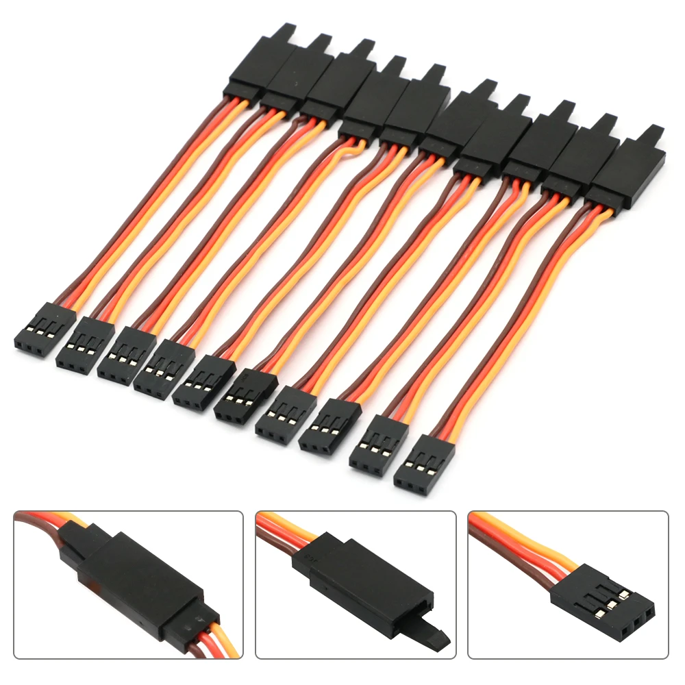 10 piezas de cable de extensión para servo de 60 núcleos, antideslizante, de 100 / 150 / 200 / 300 / 500 / 1000 mm, para RC Futaba JR, macho a hembra.