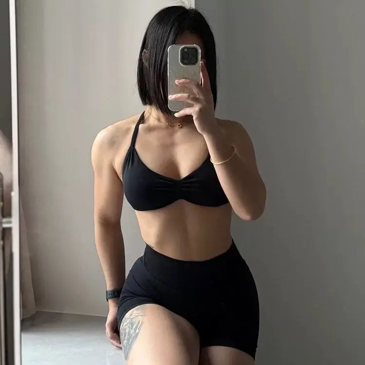 Conjunto de Yoga para Mujer, Fitness, Transpirable, de Secado Rápido, Espalda Bonita, Ropa Interior con Efecto Push-Up, Cintura Alta, Pantalones Cortos Levanta Glúteos