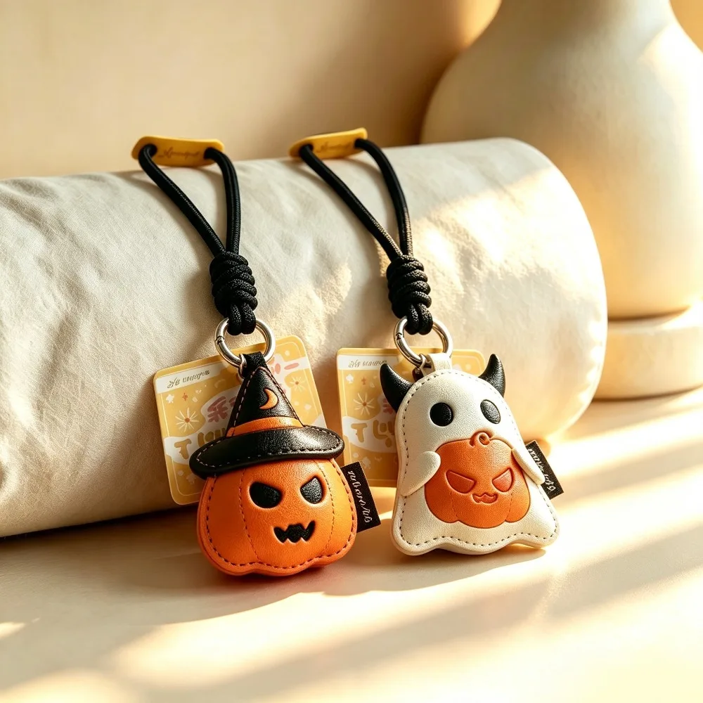 Llavero con Colgante de Fantasma de Calabaza, Adorno de Bolsa de Dibujos Animados, Llavero Compacto de PU para Bolsas, Fiestas de Halloween y Viajes de Vacaciones
