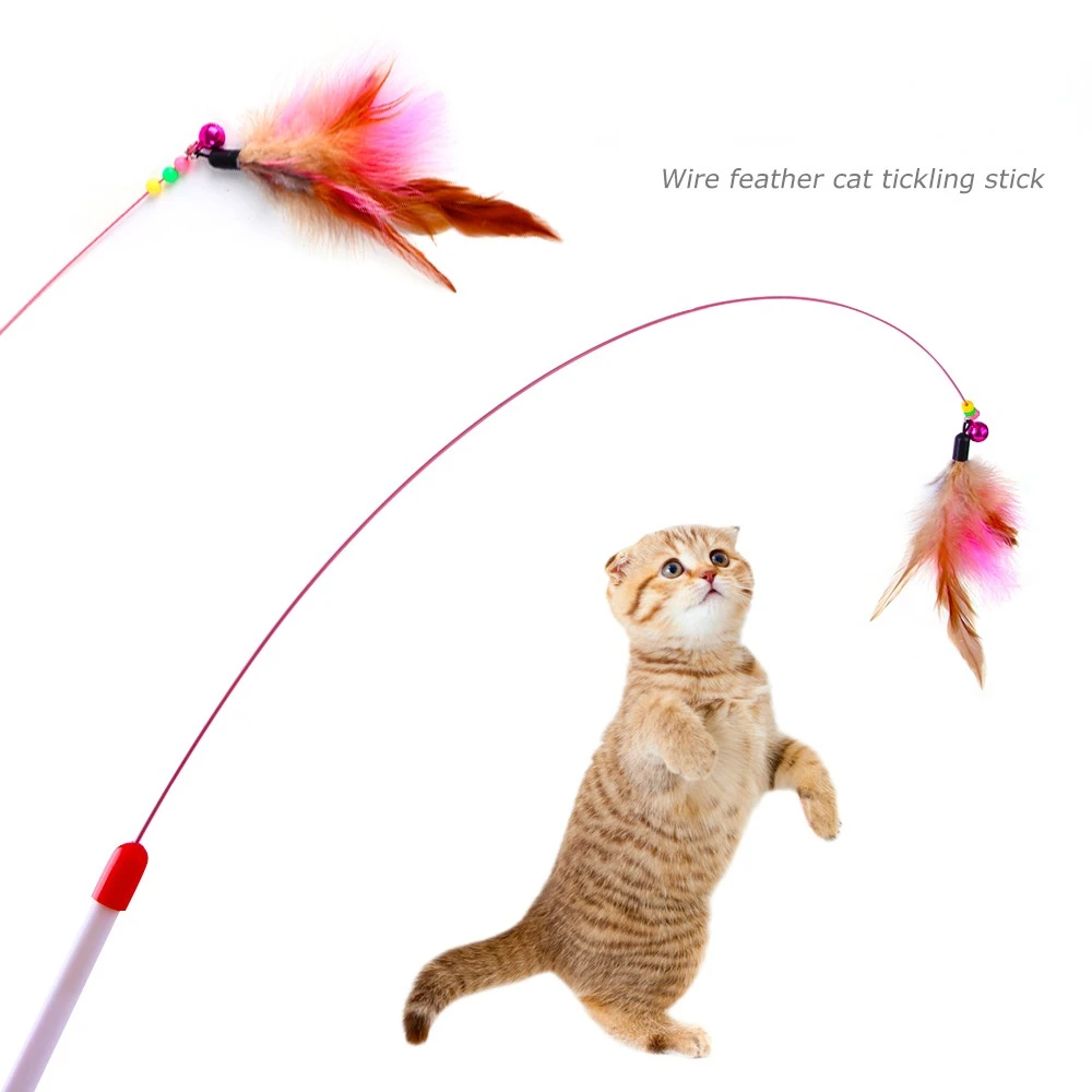 Palo de cosquillaje para gatos con plumas de alambre, productos para mascotas, juguetes interactivos para gatos, palo para gatos, juguete para gatitos, accesorios para mascotas