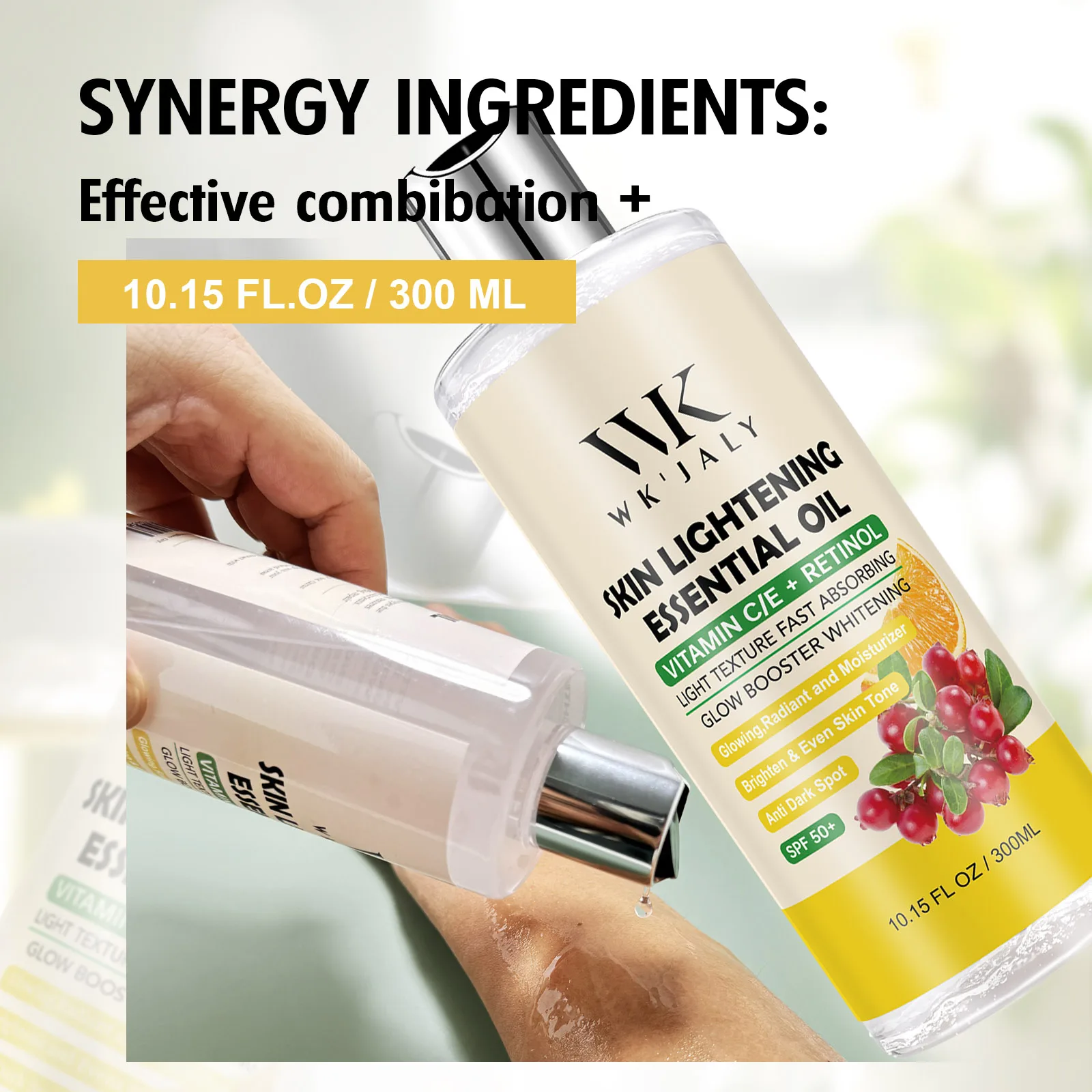 WK JALY Aceite Aclarante con Vitamina C y Retinol, Hidrata, Blanquea, Anti-Manchas Oscuras, Unifica el Tono de Piel, No Grasoso, 300ml