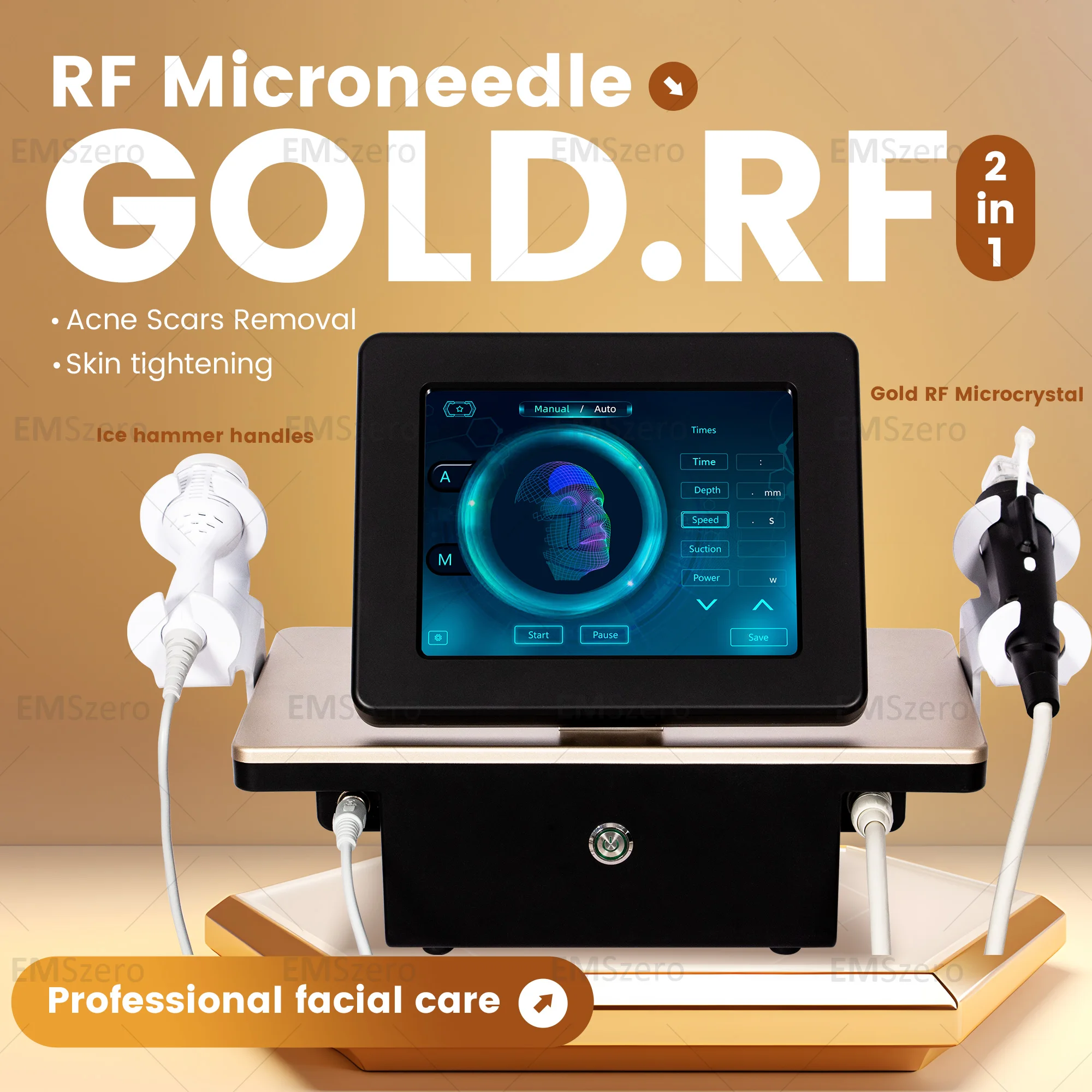 Máquina de microagujas RF dorada 2 en 1, dispositivo de reparación de la piel microcristalina, eliminación de arrugas, dispositivo de estiramiento de la piel para salón de belleza