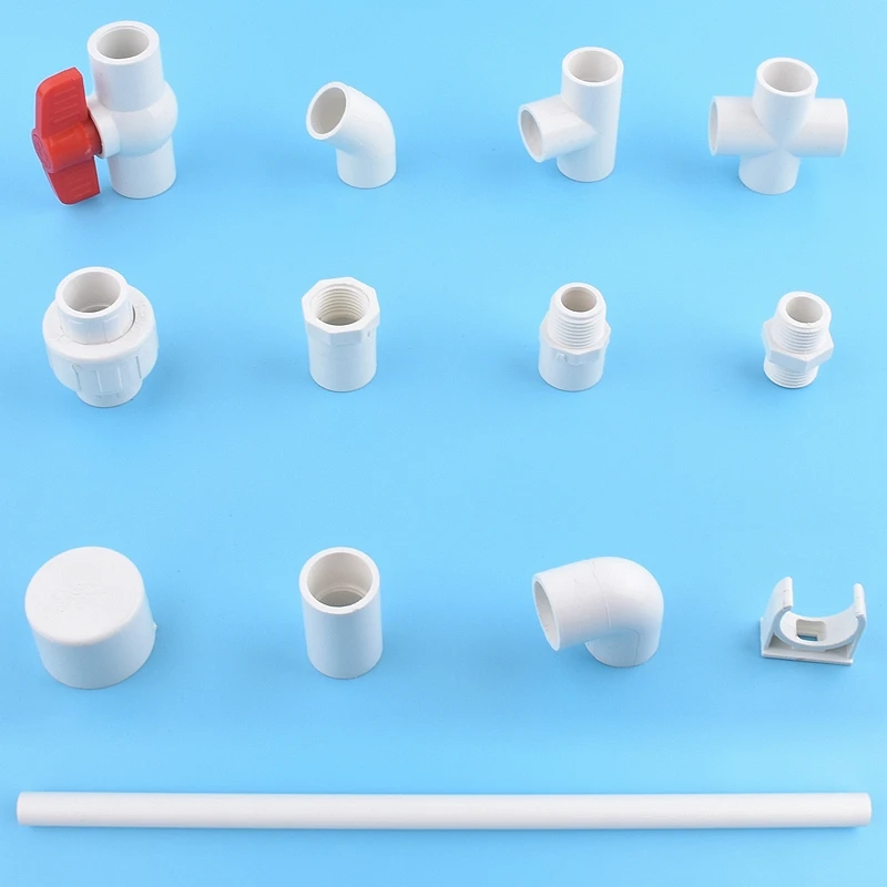 Conector de Tubería de PVC 20~50mm Blanco para Riego de Jardín, Conexión Directa, Codo, Unión, Abrazadera de Tubería, Junta Cruzada, Válvula de Bola para Acuario