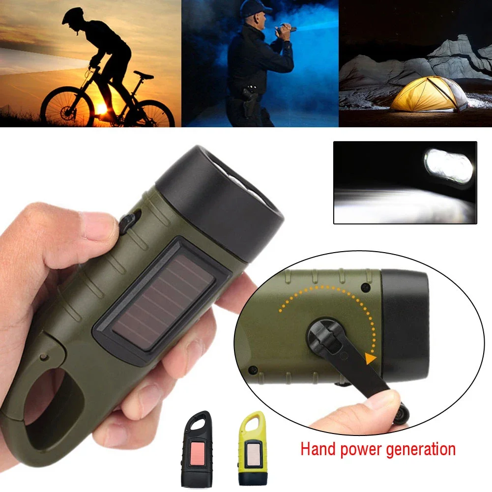 Linterna LED con manivela, equipo de supervivencia recargable con energía Solar, linterna de carga autoalimentada, Dinamo para pesca, canotaje y senderismo