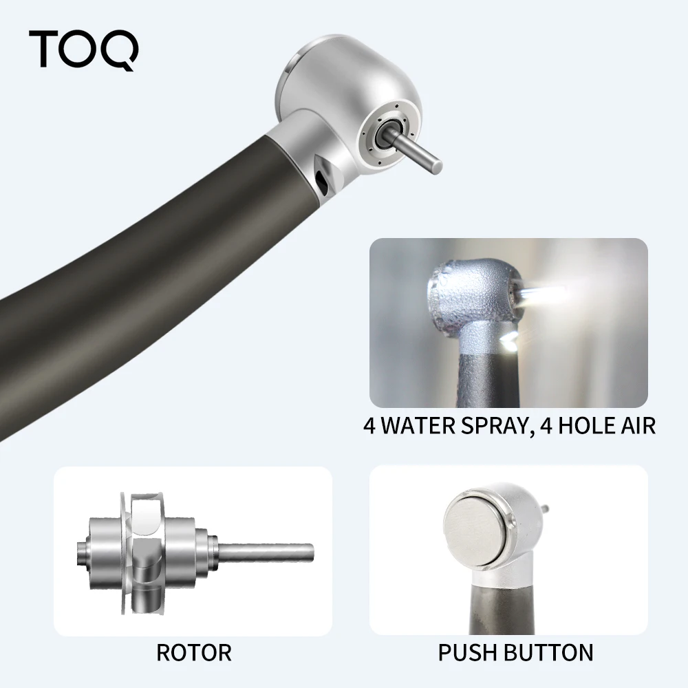 Turbina dental de fibra óptica de alta velocidad con rodamientos cerámicos, cabezal de torsión con botón pulsador y fibra óptica, herramientas dentales