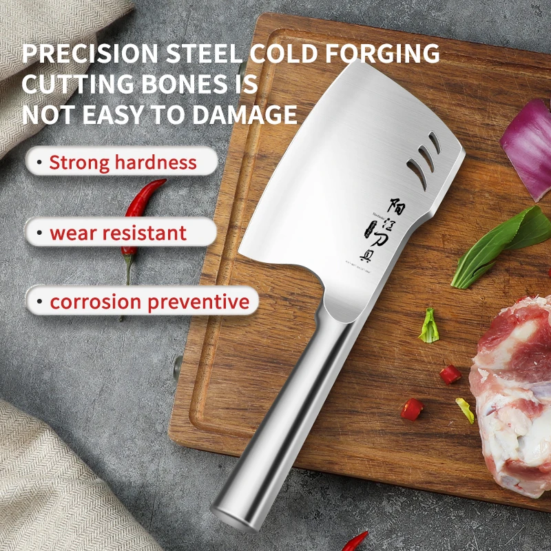 Cuchillo de hacha totalmente de acero, forjado de acero inoxidable, herramienta especial trituradora de huesos, herramienta multifuncional, herramienta especial de procesamiento de alimentos duros
